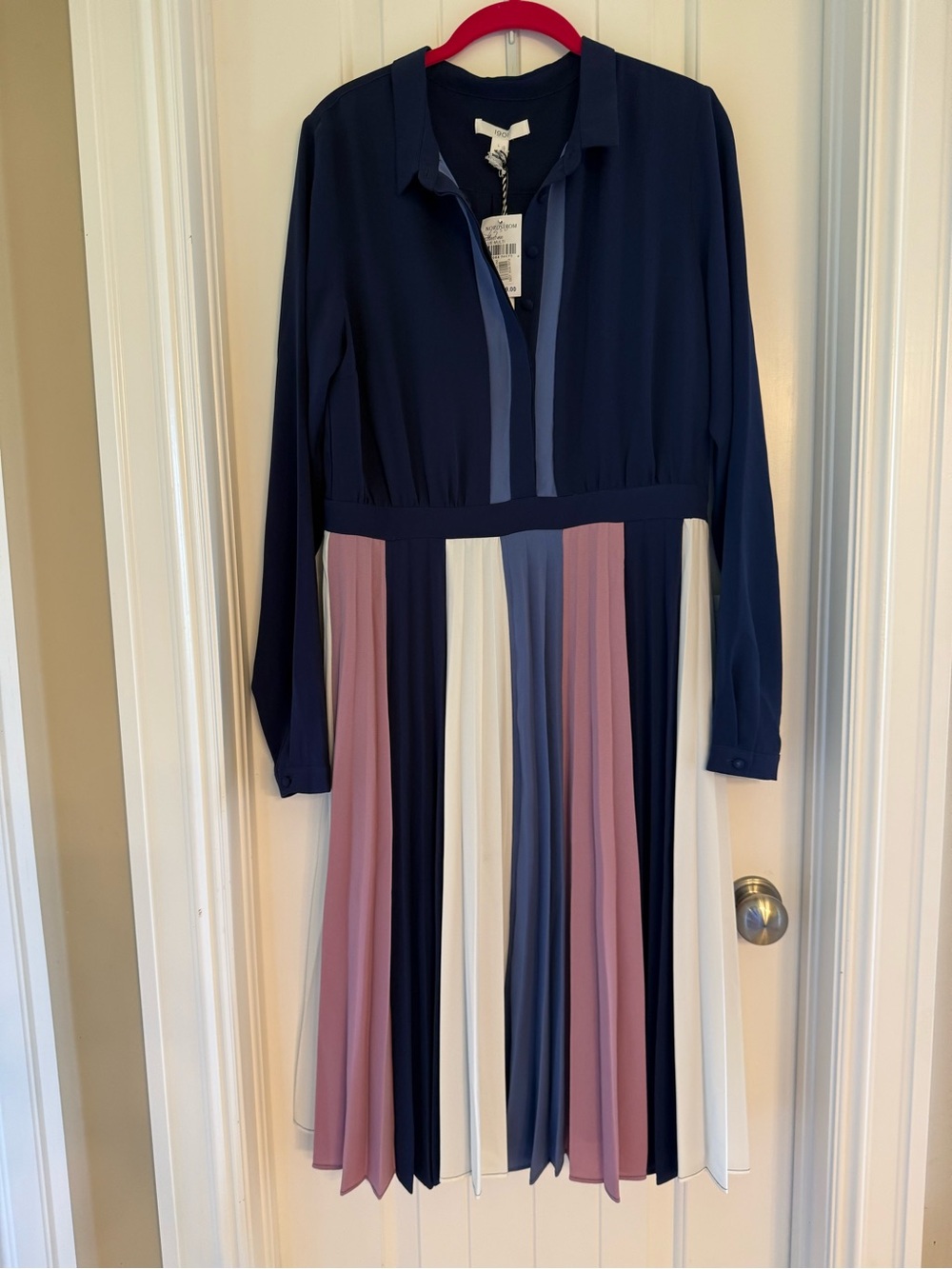 1901 Navy Multicolor Pleated Midi Dress